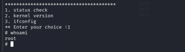 whoami returning root after selecting option 1 from the menu